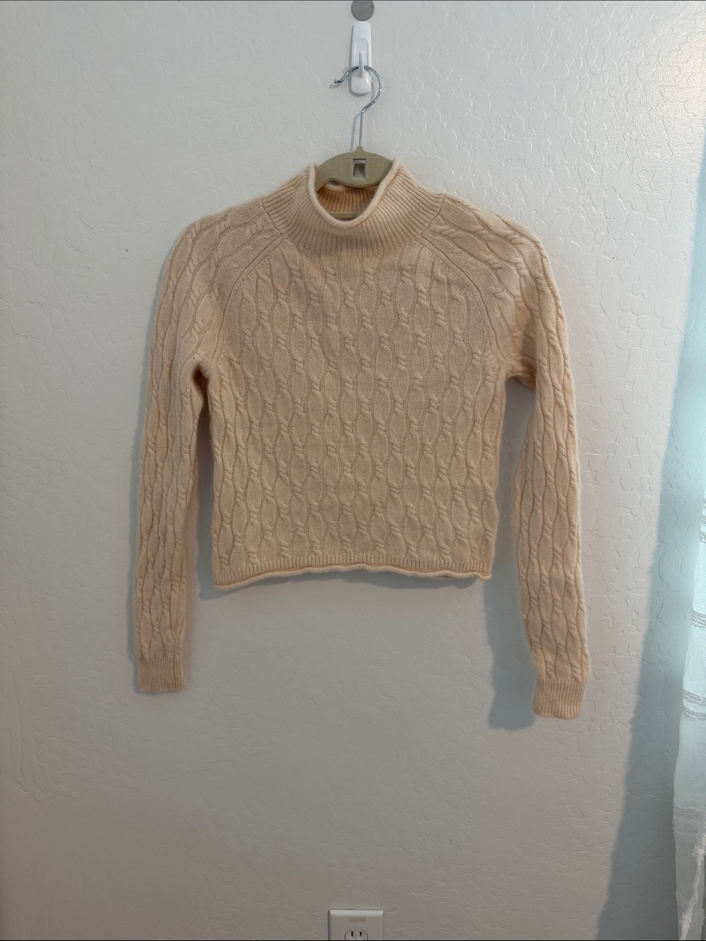 J. Crew Cashmere Cream Cable-Knit Mock Neck Sweater